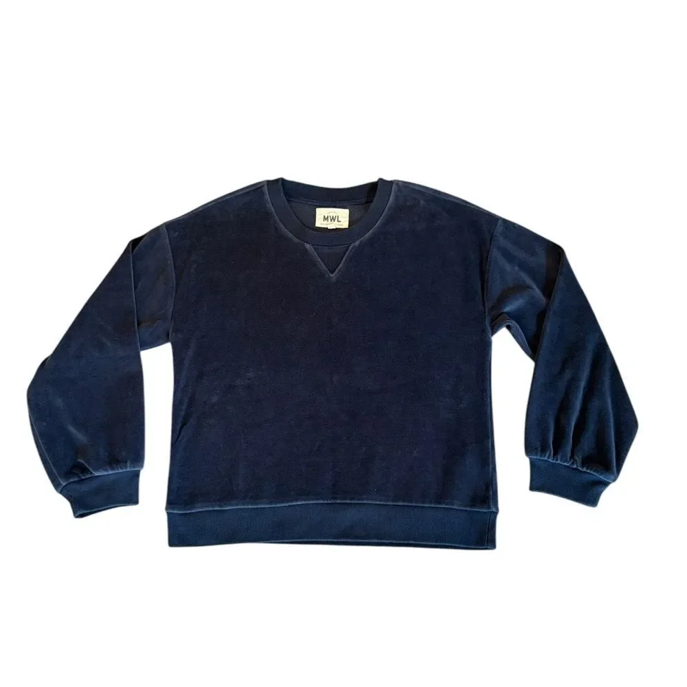 Madewell MWL Velour Crewneck Sweatshirt And Slim Joggers Set Womens XS Navy Blue